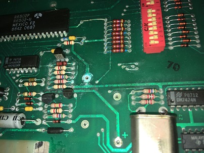 photo d'une carte CPU Gottlieb sys80b completement rongée par la corrosion snif snif snif